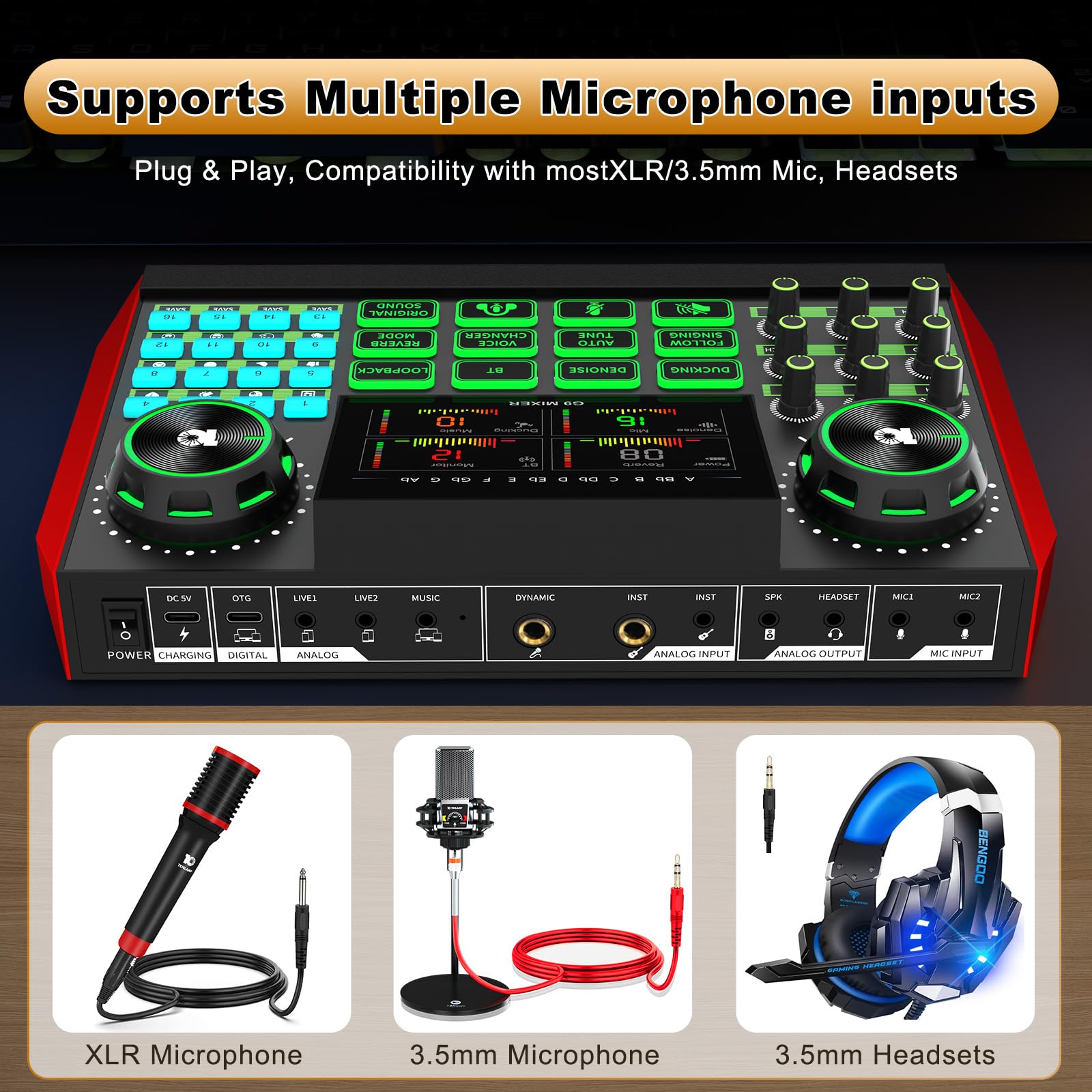 tenlamp G9 Live Sound Card for Streaming, Podcast Equipment with