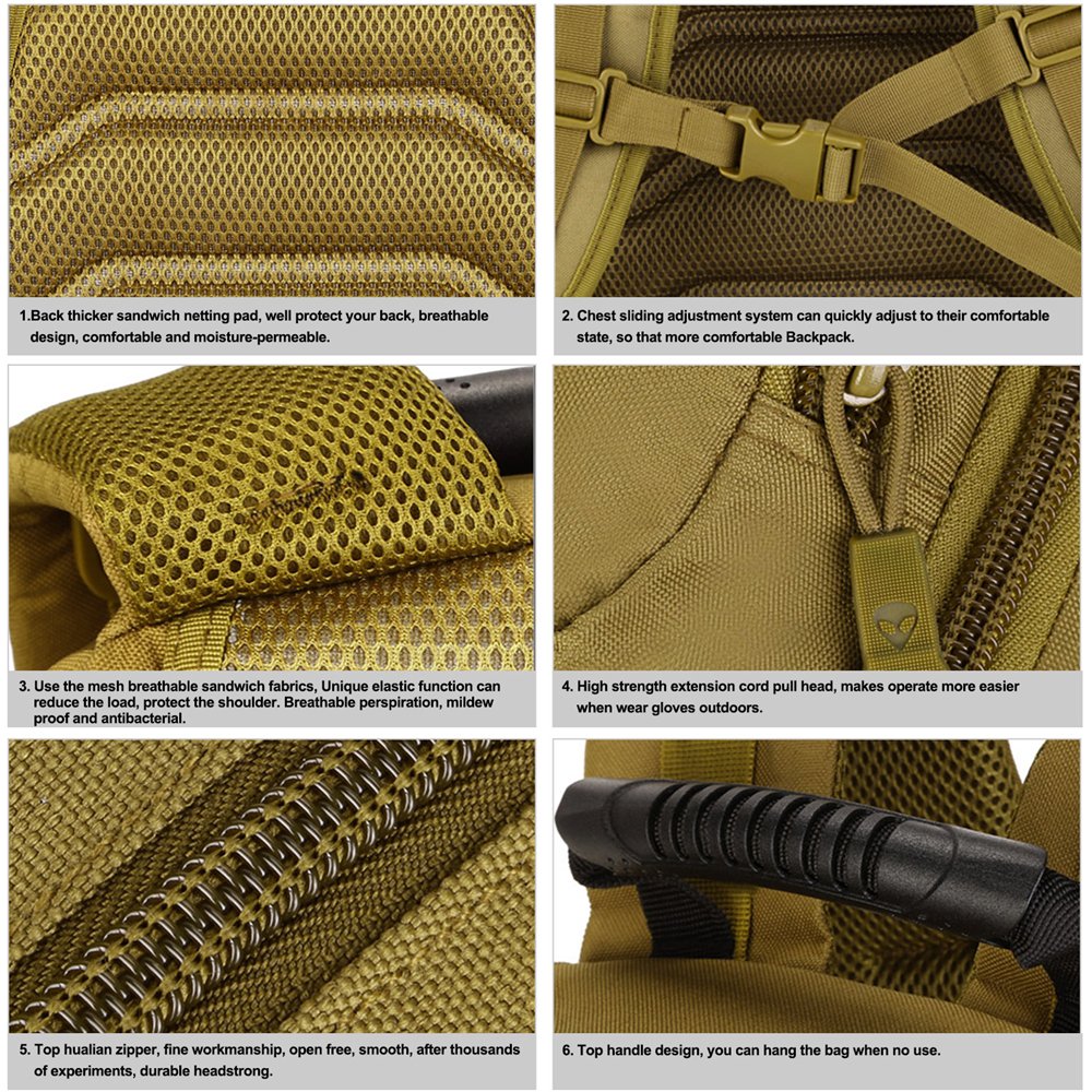 Huntvp 40l impermeabile tattico militare zaino da assalto zaino modulare a 3 attacchi grande borsa zaino con patch sport outdoor Gear per caccia di campeggio trekking, Desert Camouflage, 15.7*9.1*18.1 in