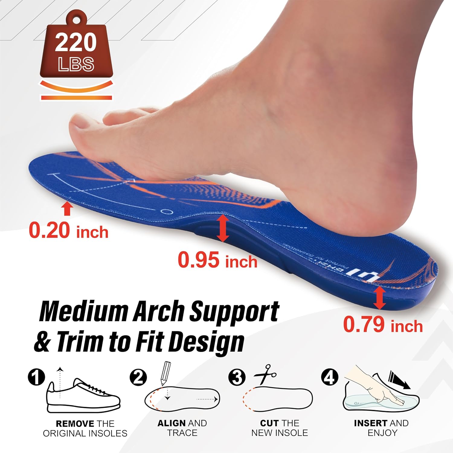 GED Basketball Shoe Insoles for Men & Women - Sports Inserts for Arch Support and Athletic Activity - Lightweight, Elastic, Trim to Fit, Orthotic Inserts with Shock Absorption, Extra Cushioning - Image 6