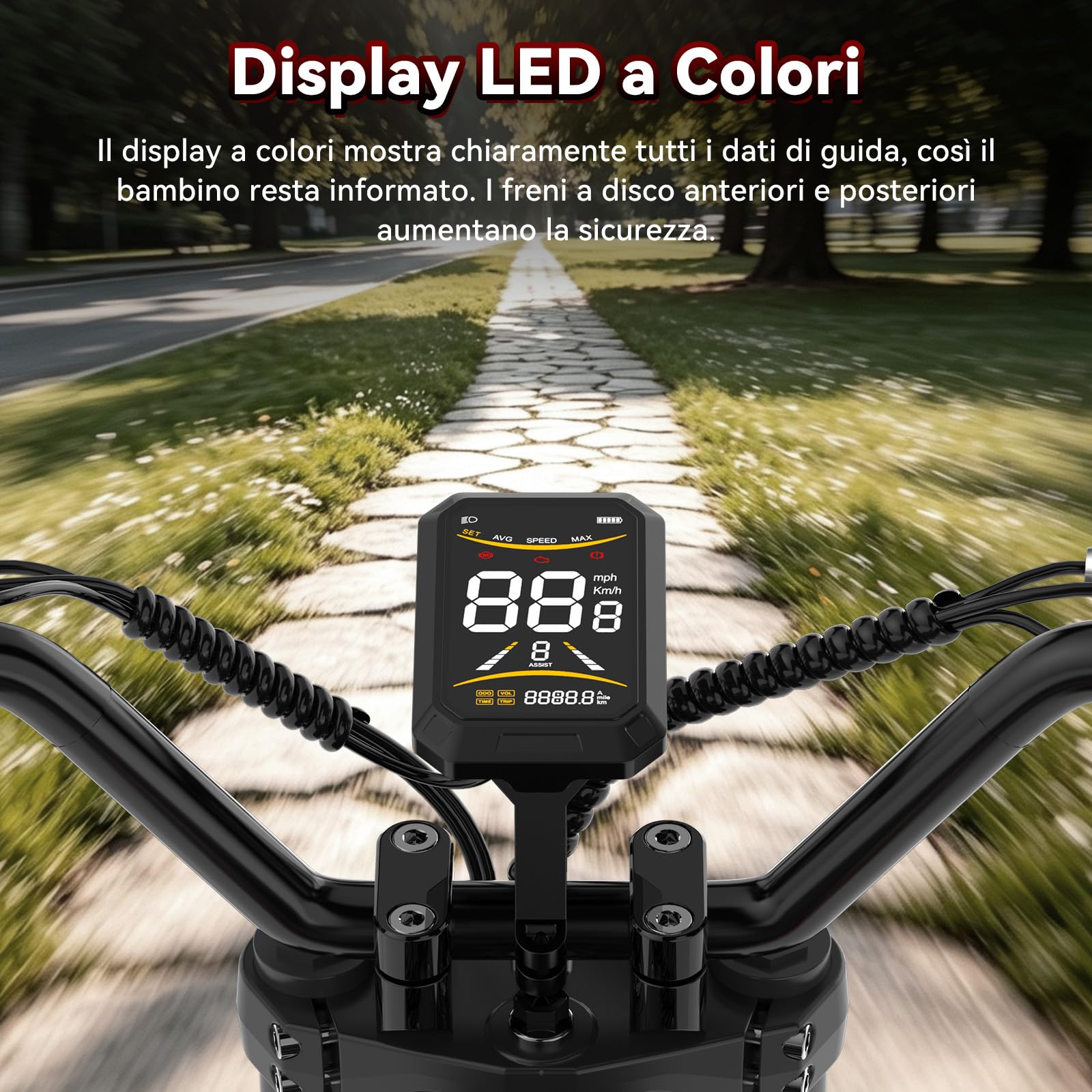 HITWAY Moto elettrica per bambini, 36 V 10,4 Ah, altoparlante Bluetooth, 10/15/25 km/h, fino a 45 km di autonomia, pneumatici gonfiabili da 10 pollici, doppia sospensione, per bambini dai 6 anni in su