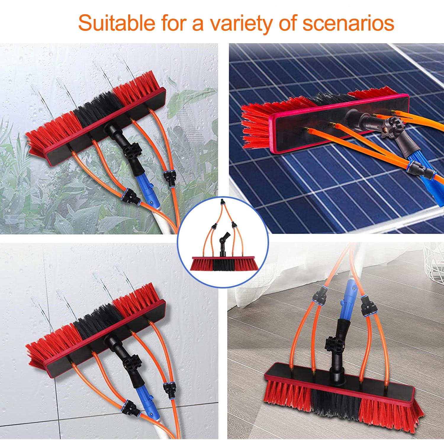 Pértiga telescóa de 5 m para Limpieza de Ventanas con Cepillo de Agua a presión - Limpiador Exteble para Paneles solares y techos de invernaderos. Ideal para el Man