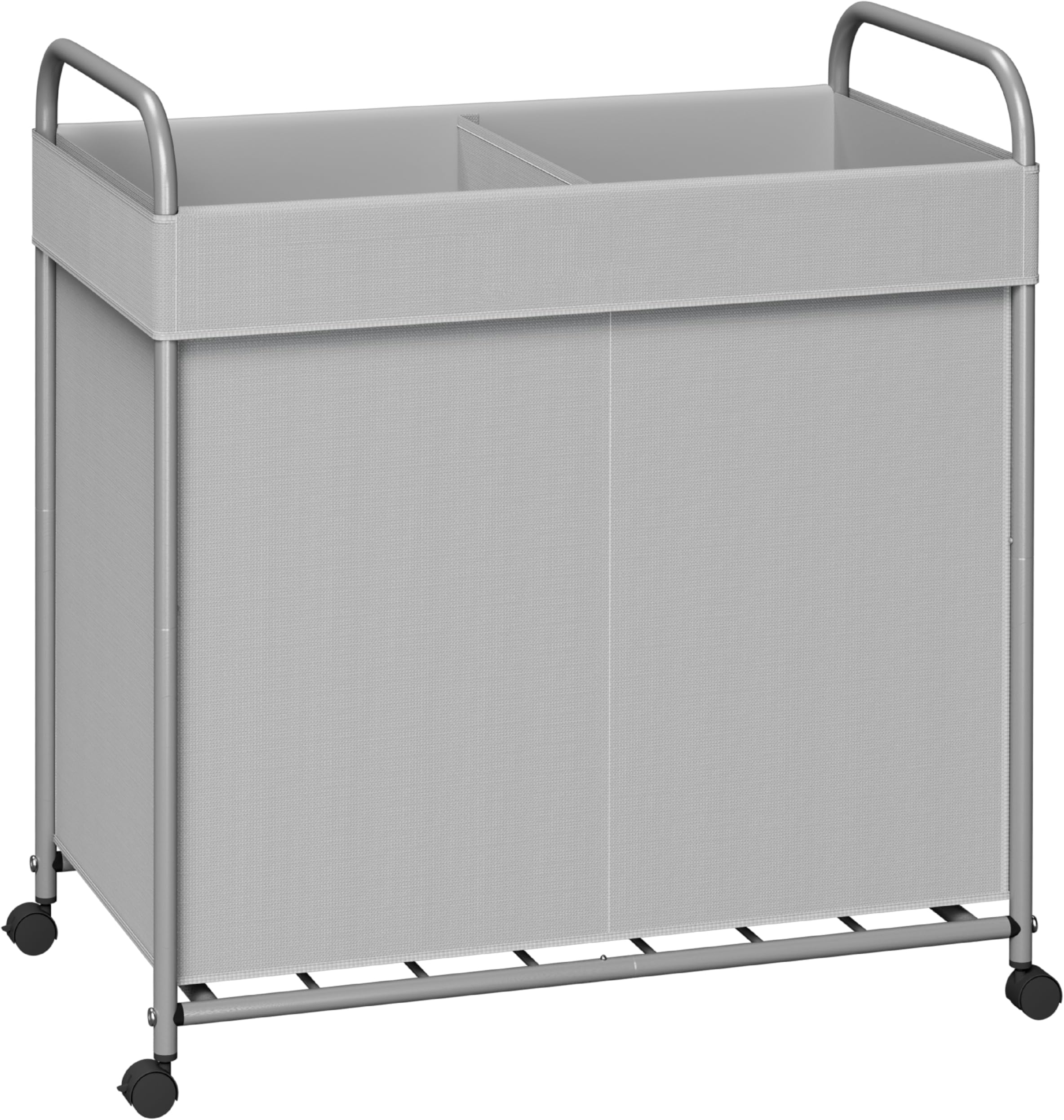 Laundry Basket with Wheels, 2-Section Rolling Laundry Hamper, Laundry Sorter with Removable Liner, Steel Frame with Handle, 95L, 23.6 x 13 x 25.2 Inches, Grey, LHC120G01