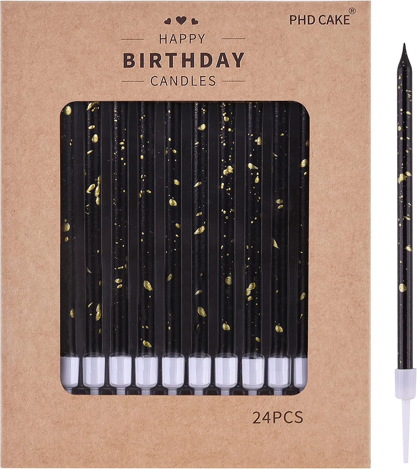 PHD CAKE Black Gold Long Thin Birthday Candles, Cake Candles, Birthday Parties, Wedding Decorations, Party Candles