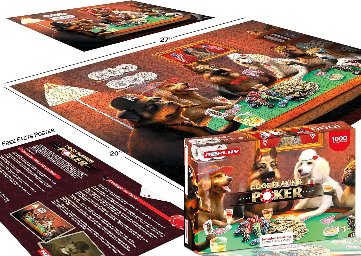 Dog Puzzles for Adults 1000 Piece, Get Your Paws on This Adult Dog Jigsaw Puzzle & Fun Fact Poster, Skill Level: Difficult, Premium Recyclable Materials, 27.5 x 19.7 in,