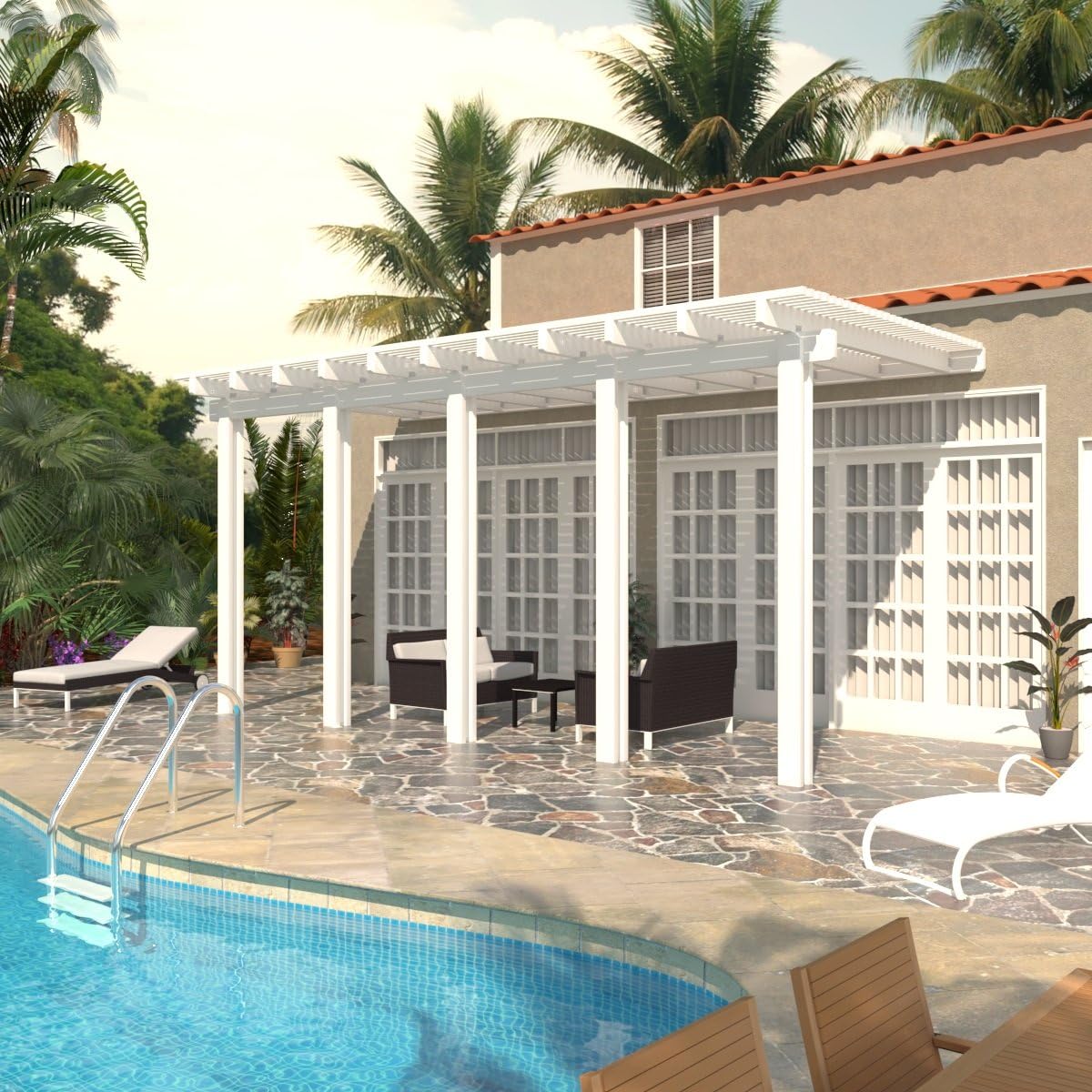 Heritage Patios Aluminum Pergola - 22 ft. W x 8 ft. D (White) / 30 lbs.