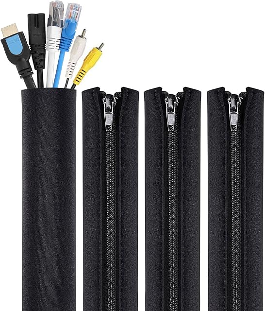 Cable Tidy, Cable Management Sleeve 20 inch x 4 Pack Cable Organisers Sleeve, Cord Wire Tidy Adjustable Cable Management Sleeve, Cord Management System for TV/Computer/Home Entertainment