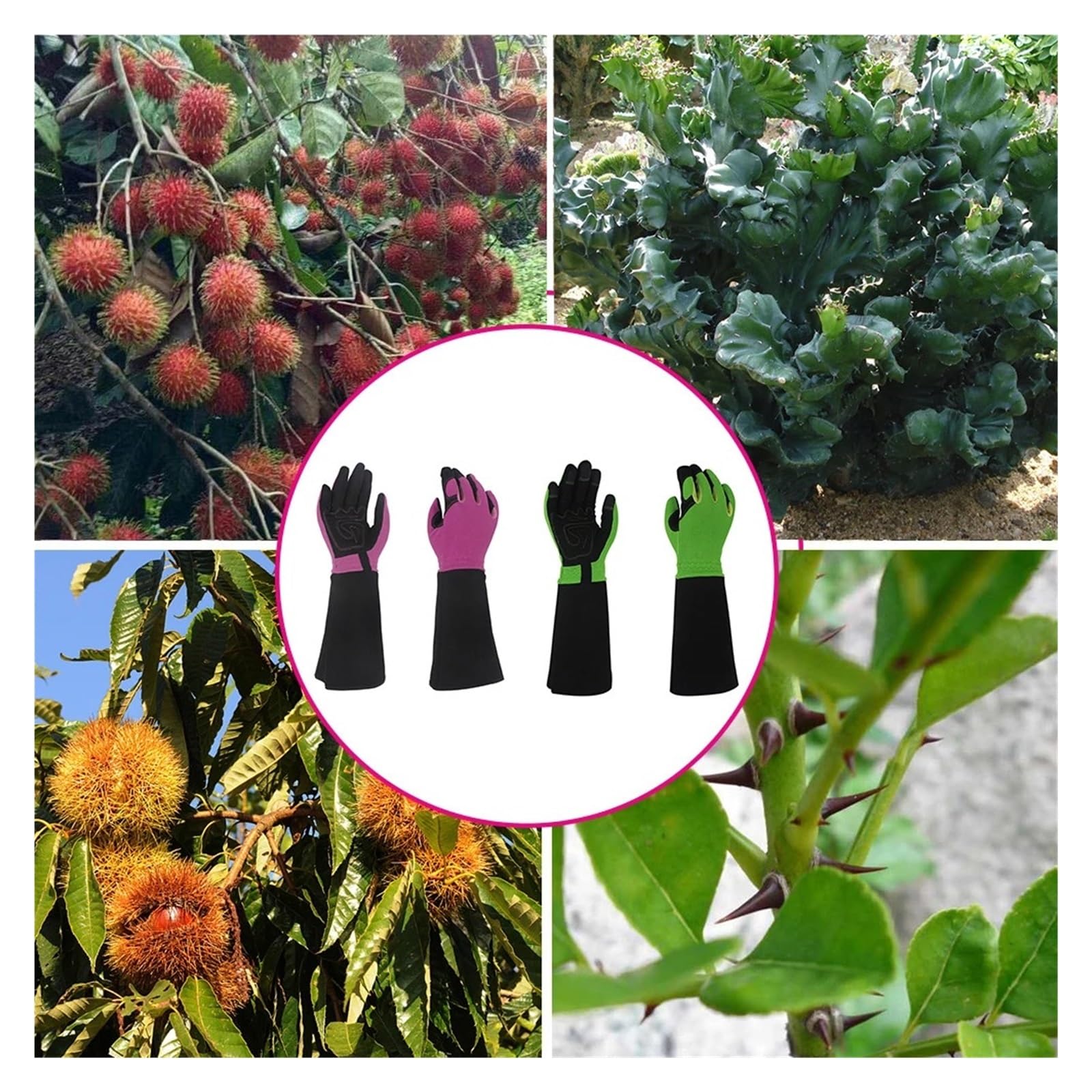 Guanti da Giardinaggio All'aperto Donna Uomo A Prova di Spina Manica Lunga Lavoro Resistente all'Usura Strumenti Protettivi Rifinitura Morbida Antiscivolo Respirabile Comodo(Green+Red)