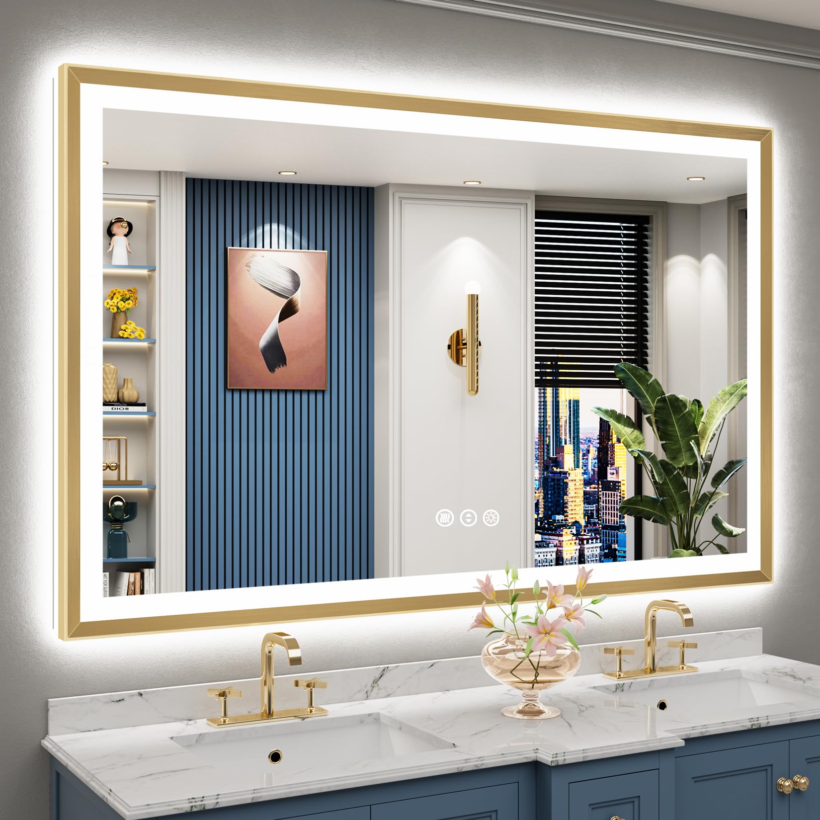 60x40 Gold Beveled LED Lighted Bathroom Mirror, Backlit &amp; Front Lit