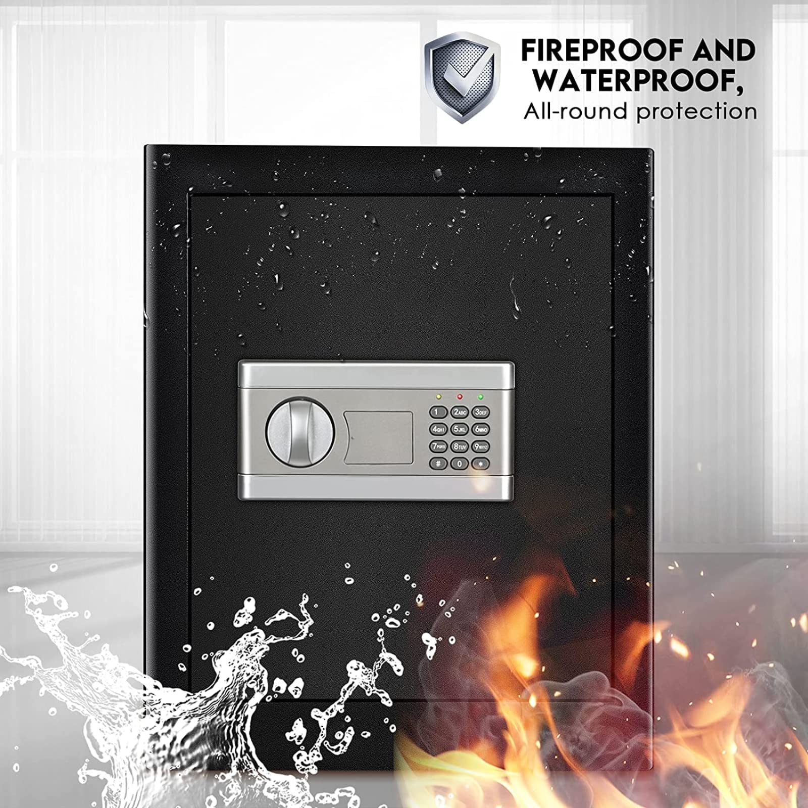 Cassaforte di Sicurezza a Muro, 43L Cassaforte da Armadio Elettronica Digitale Tre Bulloni con Codice e Chiave Cassaforte a Muro con Allarme per Uso Domestico, Hotel, Ufficio