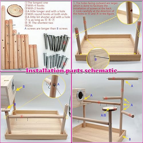 Miniatura 7 de kathson Parque infantil para pájaros, soporte de juego de periquitos, gimnasio de juego de loros con cuencos de comida, soporte de cacatúa con
