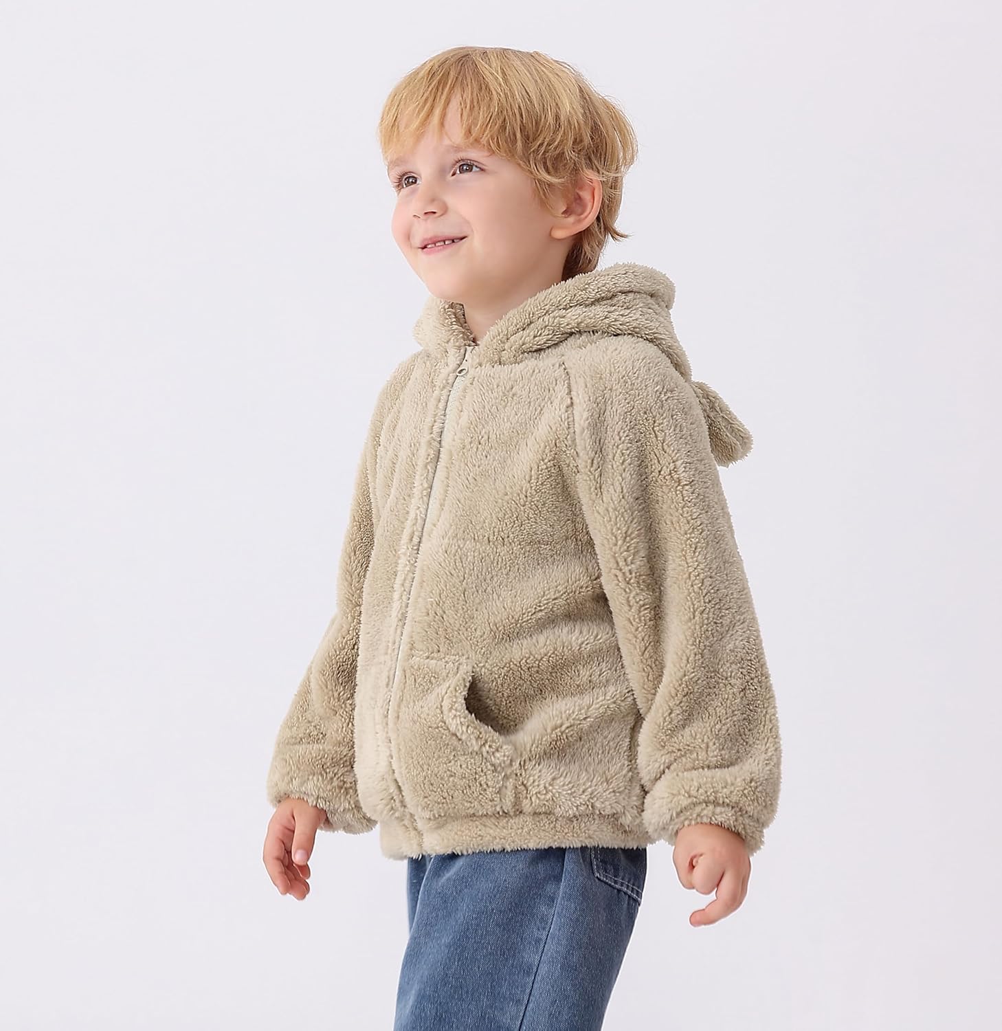 Feidoog Toddler Kids Fleece Hooded Jacket Coat with Ears Zipper Lightweight Long Sleeve Thick Warm Outerwear - Image 2