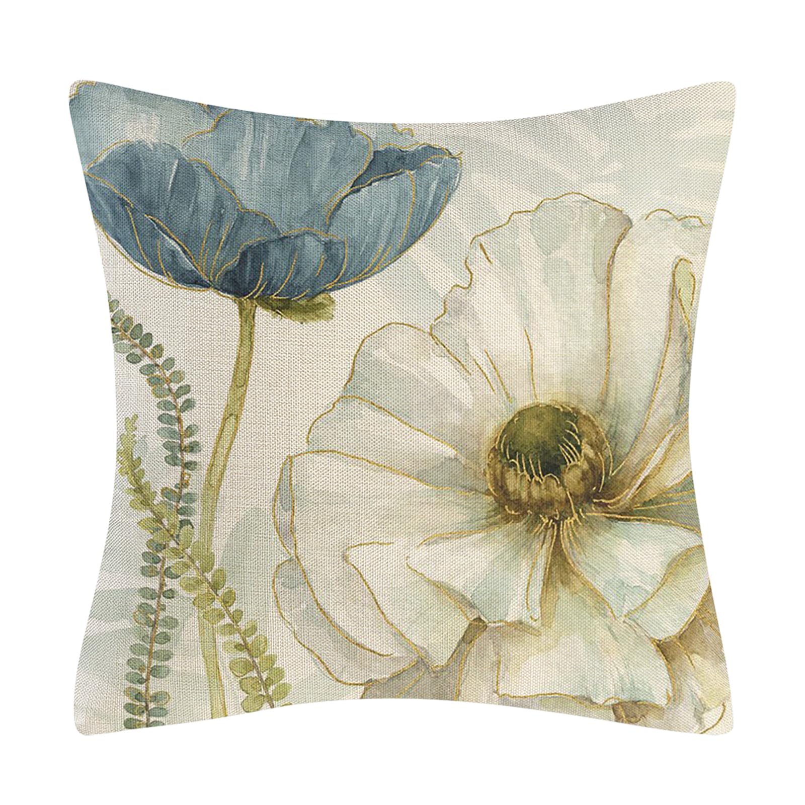 Fiori Azzurri Beige Federe Cuscini Quadrati 50x50 Primaverili Floreali Fodere Cuscini Lino Federa Cuscino da Esterno Set 4 Copricuscini per Divano Arredo Camera Letto Salotto