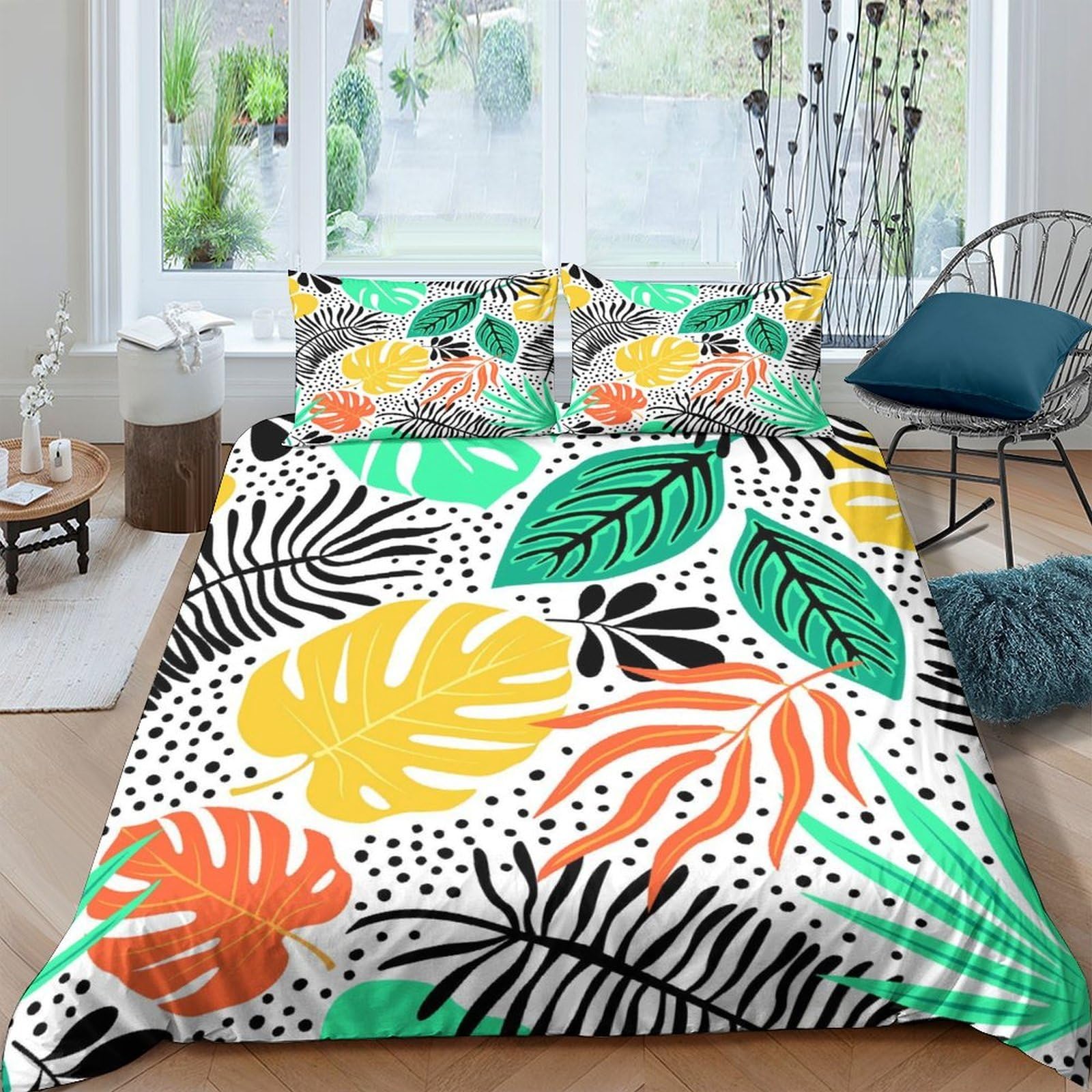 Ctjqhvkz Style-1 3D Printed Tropical Leaf Fitted Sheet Microfiber Vibrant Botanical Mattress Cover For Bedroom Dorm Décor Easy Care Single（135X200cm）