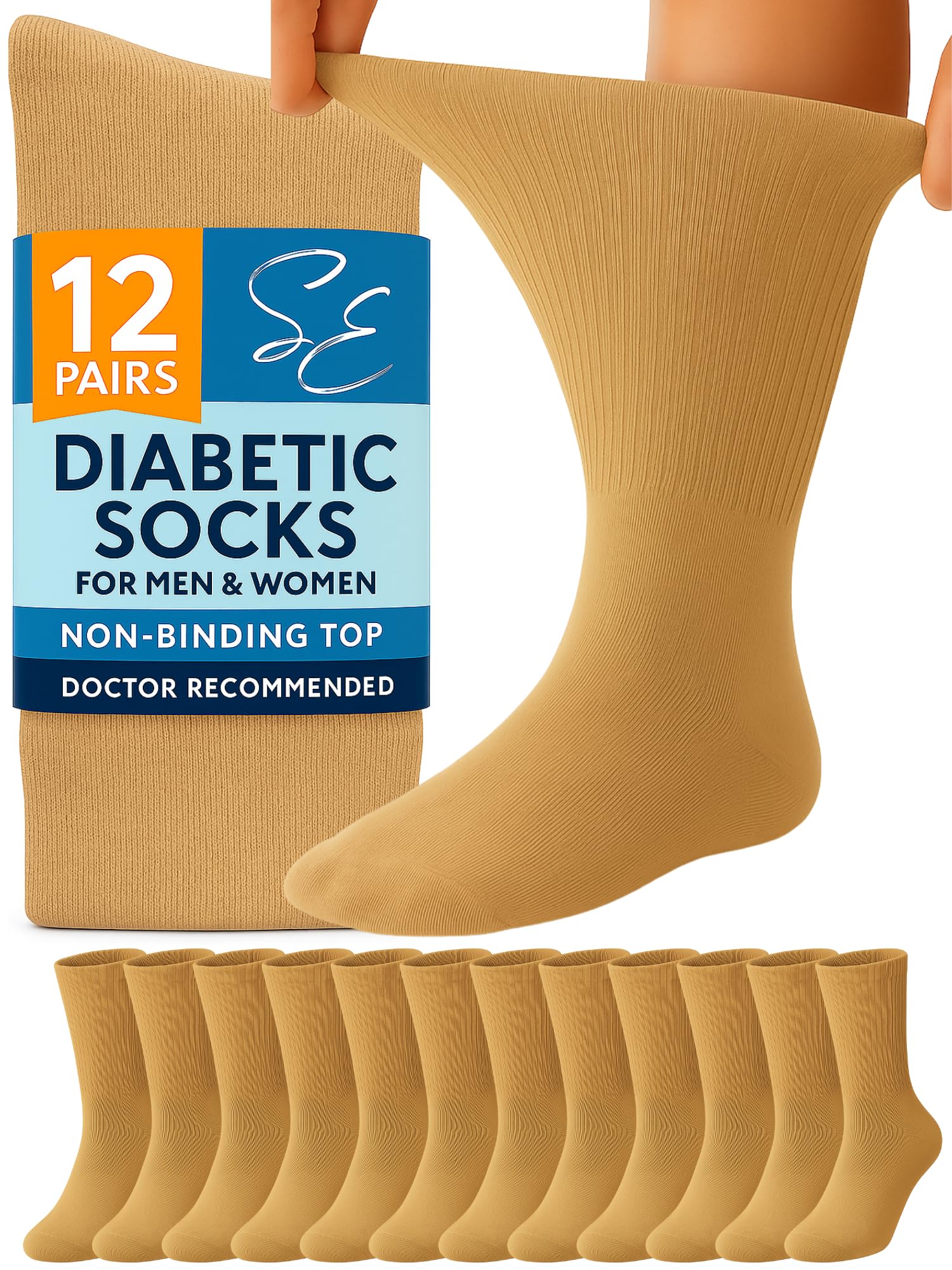 Special Essentials 12 pares de calcetines de algodón para diabéticos, sin ataduras, comodidad y apoyo para hombres y mujeres