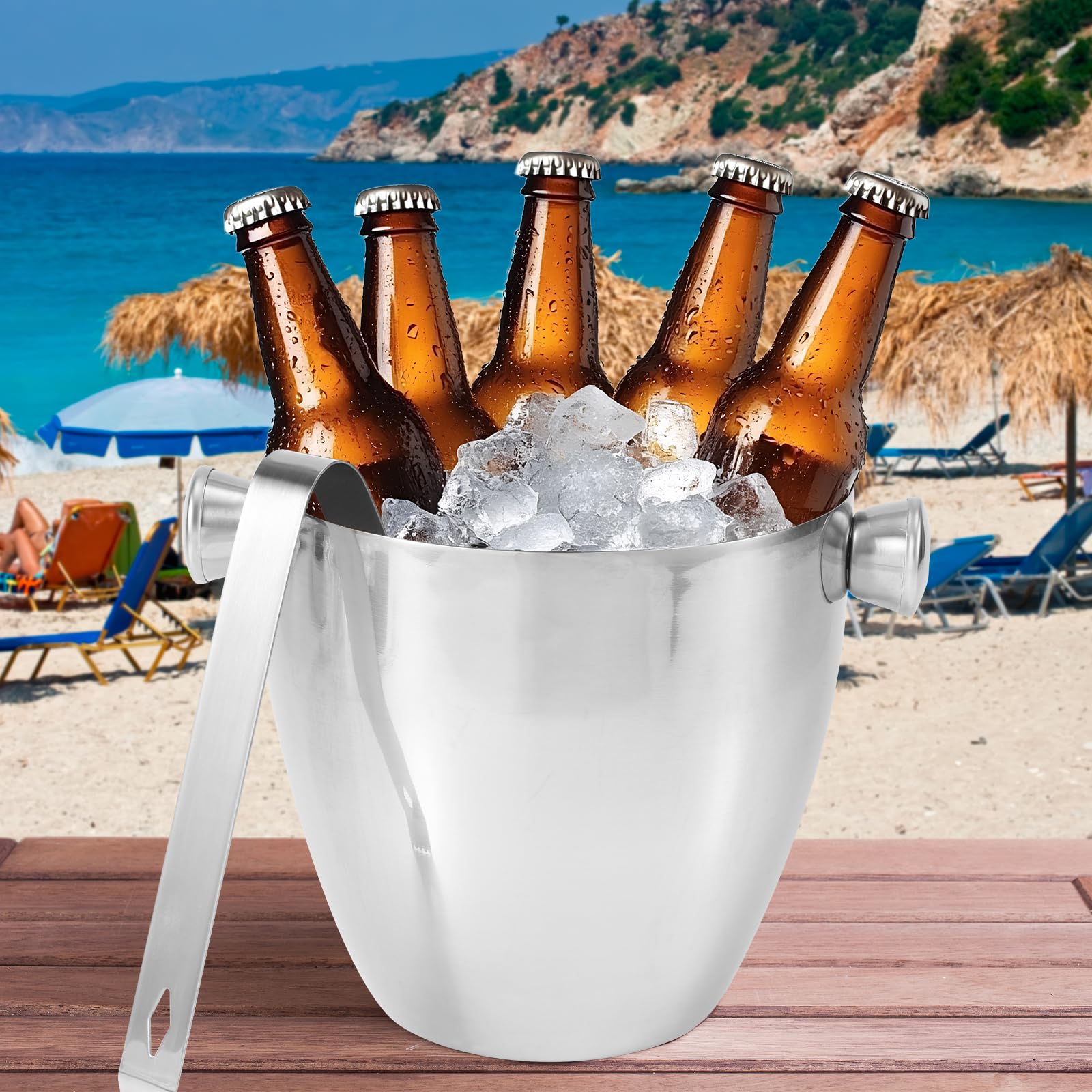 Gosknor 1,5L Acciaio Inossidabile Secchiello Ghiaccio con Pinze, Compatto Contenitore Porta Ghiaccio per Cocktail Birra Vino Secchiello Champagne Mantiene Congelato più Lungo Casa Bar Feste
