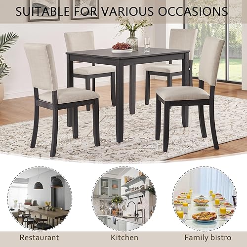 Miniatura 8 de LUMISOL Juego de mesa de comedor de 5 piezas para 4, juego de mesa de cocina de madera con 4 sillas tapizadas para sala de estar, cocina, comedor,