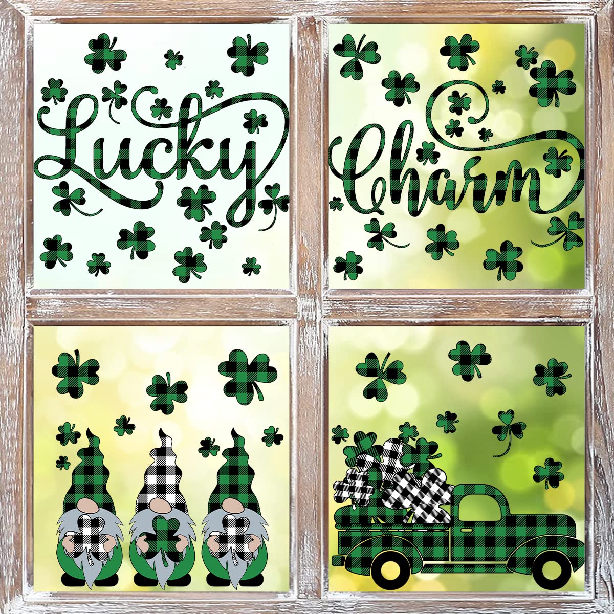 Autocollants réutilisables Saint-Patrick Horaldaily : stickers gnomes et trèfles pour vitres