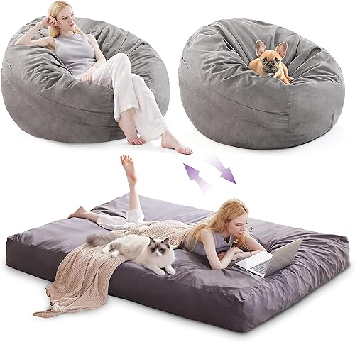 Miniatura 10 de Puf gigante para adultos, sillas puf convertibles para colchón de piso, puf grande con relleno de espuma de alta densidad, puf, sofá cama, lavable a