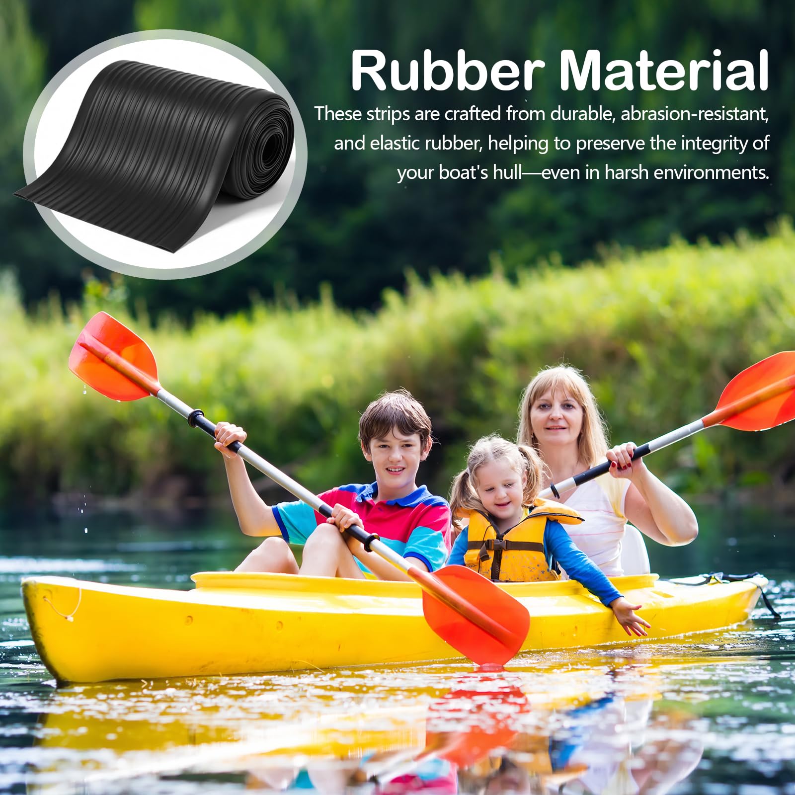 Gummi Schutzstreifen für Kajaks, 5 m x 20 cm Schlauchboot Verschleißstreifen Schwarz Pannenschutz Kaischutz Bootsgummiband für Kajaks Kanus Schlauchboote Schnellboote