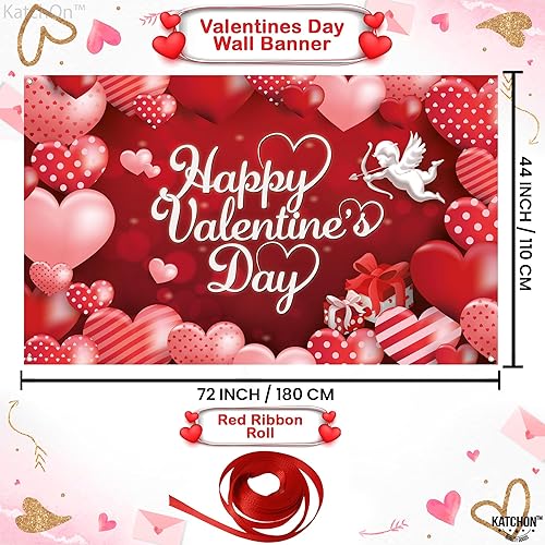 Miniatura 2 de KatchOn, Telón de fondo de feliz día de San Valentín, extragrande, 72 x 44 pulgadas, pancarta de feliz día de San Valentín para decoraciones del día