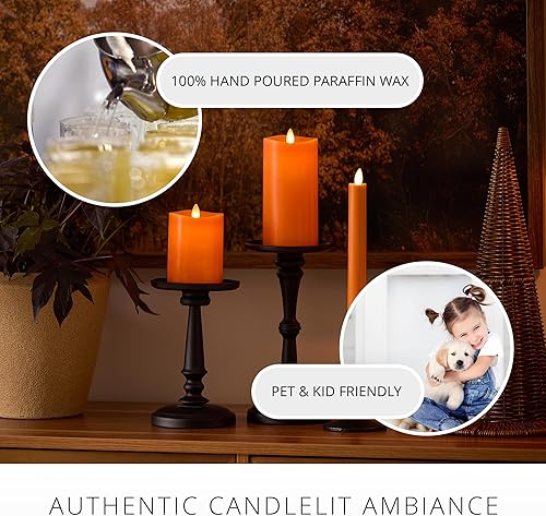 Miniatura 4 de Luminara Russet - Pilar de vela LED de llama móvil sin llama naranja, acabado liso, parte superior derretida, sin perfume (3 x 6.5 pulgadas)