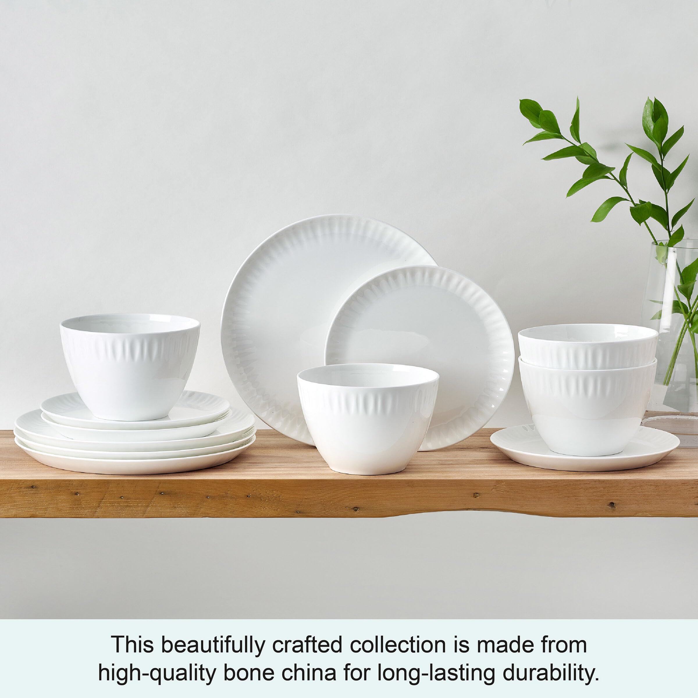 Mikasa Franklyn Bone China - Vajilla de 12 piezas resistente a las astillas, servicio para 4