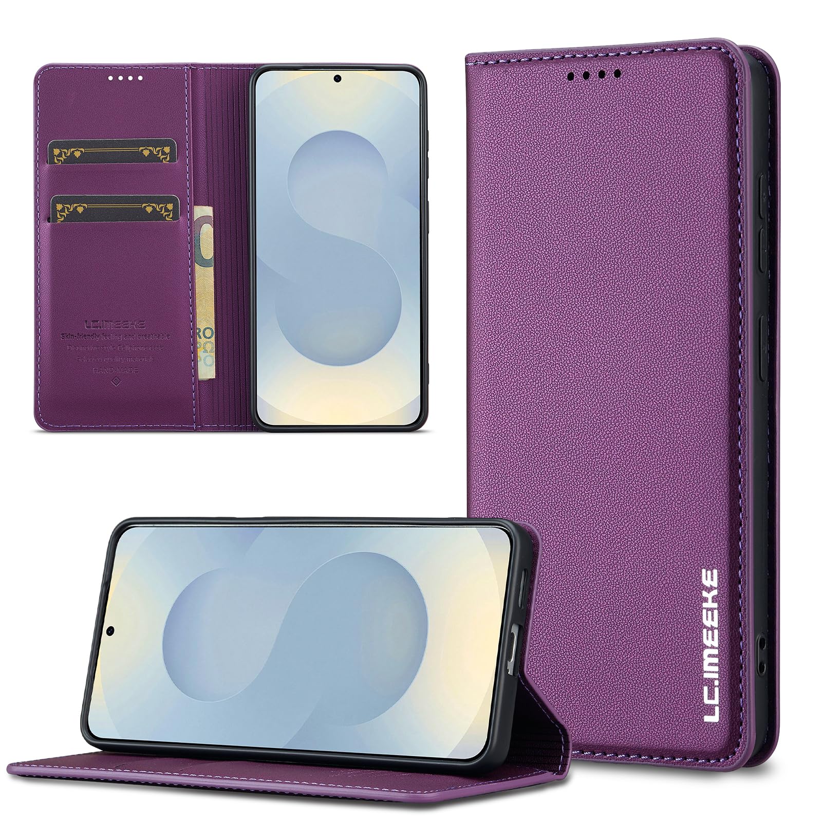 Custodia a portafoglio per Samsung Galaxy s26 plus, in pelle PU, chiusura magnetica, con supporto per carte di credito, supporto antiurto per Samsung s26 plus (Viola)