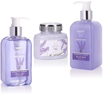 BRUBAKER Cosmetics Relaxing at Home Spa Gift Basket - Fresh Lavender - 9 Pcs Bath & Body Gift Set Including Vintage Planter