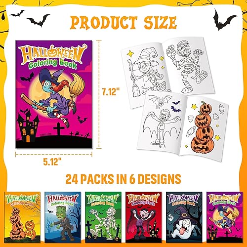 Miniatura 7 de D-FantiX Paquete de 24 libros para colorear de Halloween para niños, recuerdo de fiesta de Halloween para niños, bolsas de golosinas de Halloween,