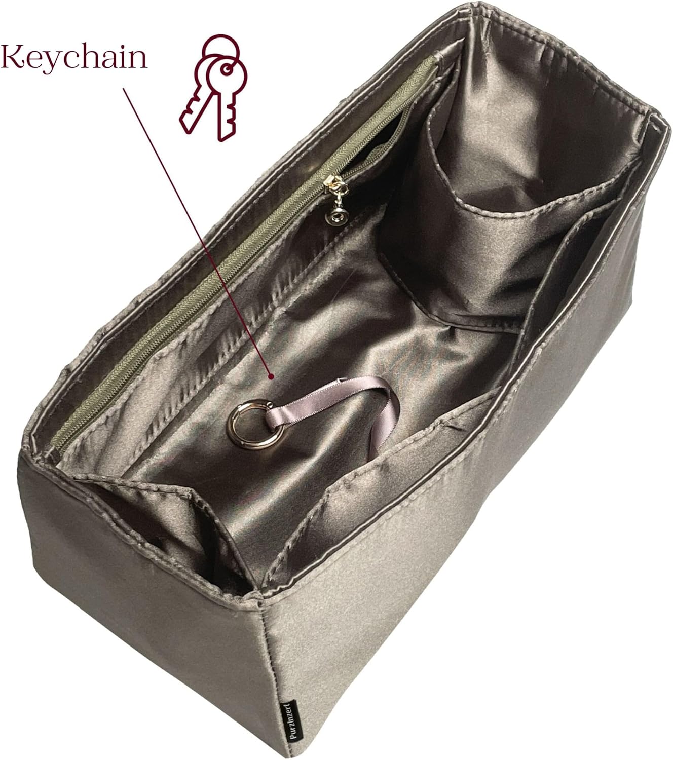 Silk Satin Insert Fit for Lindy Mini/26/30/34 Handbag, Lightweight Purse Bag Organizer with Zipper Pocket Keychain (Size 26, Ocean)