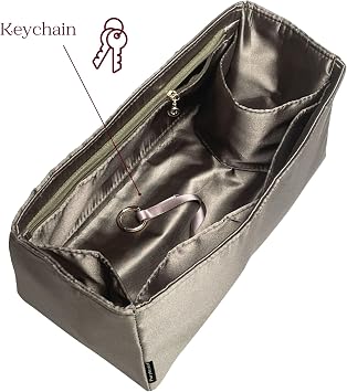 Silk Satin Insert Fit for Lindy Mini/26/30/34 Handbag, Lightweight Purse Bag Organizer with Zipper Pocket Keychain (Size 34, Champagne)