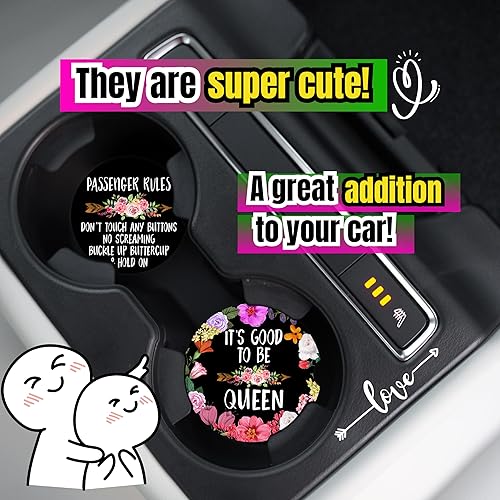 Miniatura 2 de Divertidos posavasos de automóvil para portavasos Paquete de 2 posavasos de flores para automóvil, posavasos antideslizantes y absorbentes de