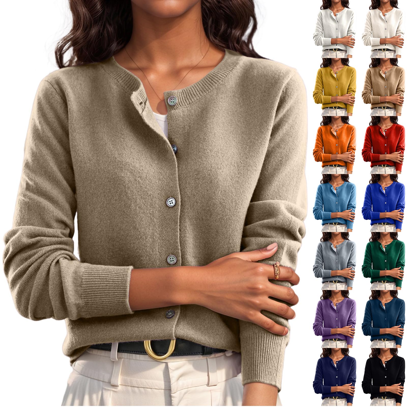 Cropped Sweaters for Women Knitted Lightweight Sweaters Button Up Long Sleeve Sweaters Cable Knit Open Front Cardigan