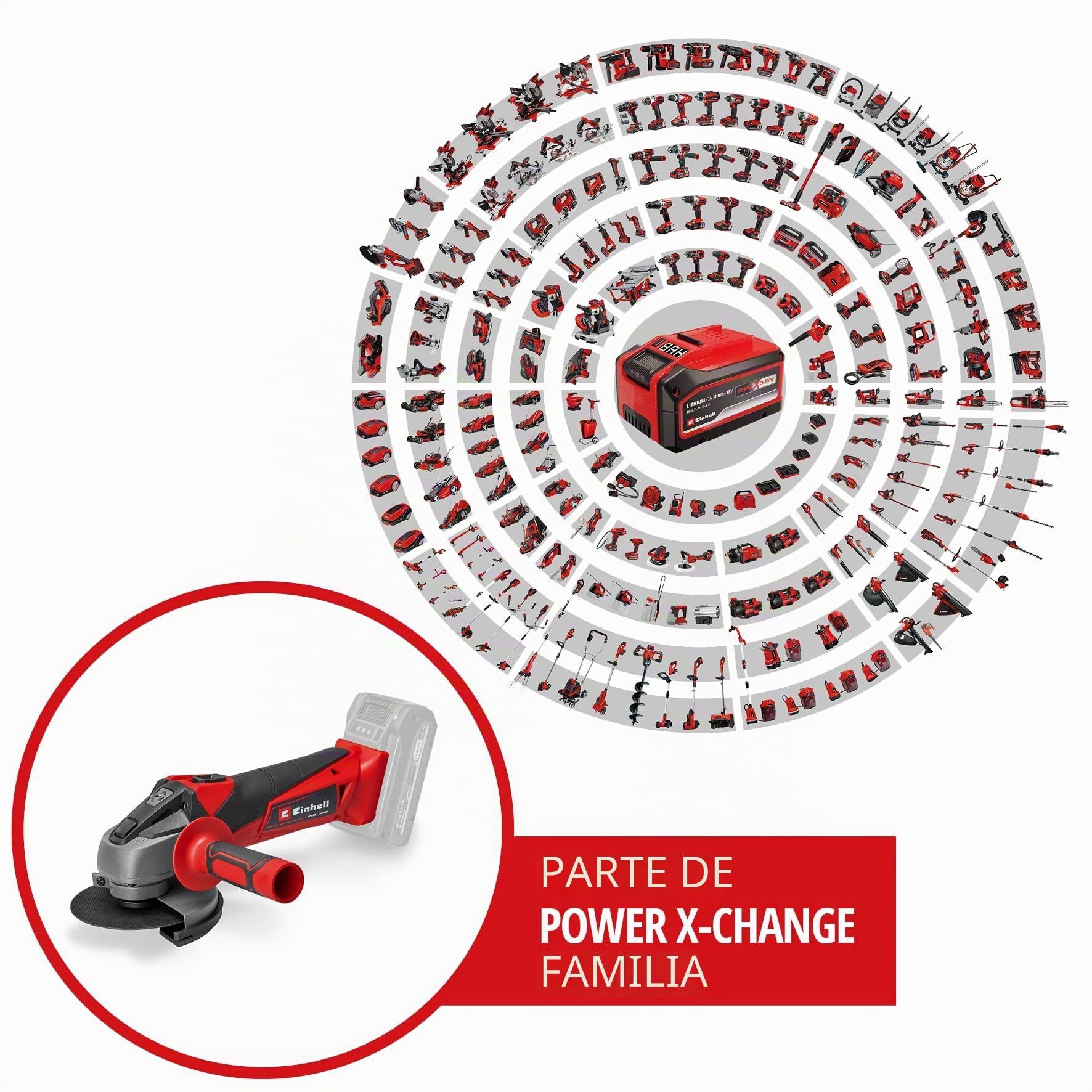 Einhell Amoladora angular con batería TC-AG 18/115 Li-Solo Power X-Change (18 V, 115 mm diámetro de disco, 28 mm profundidad de corte, arranquue suave, sin disco, sin batería) | PXC | 18 V | Ø 115 mm | Profundidad de corte 28 mm | Arranque progresivo | Si