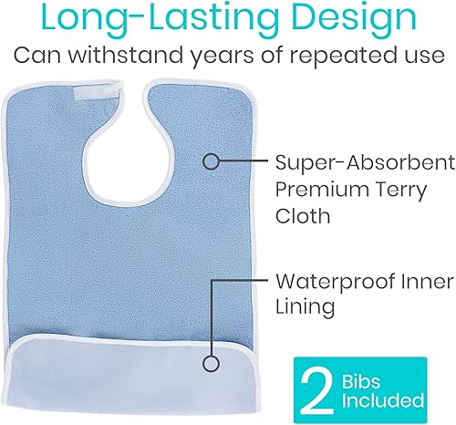 Miniatura 5 de Vive Baberos para adultos, juego de delantal impermeable para hombres y mujeres para comer con correa ajustable, lavable y reutilizable de tela de