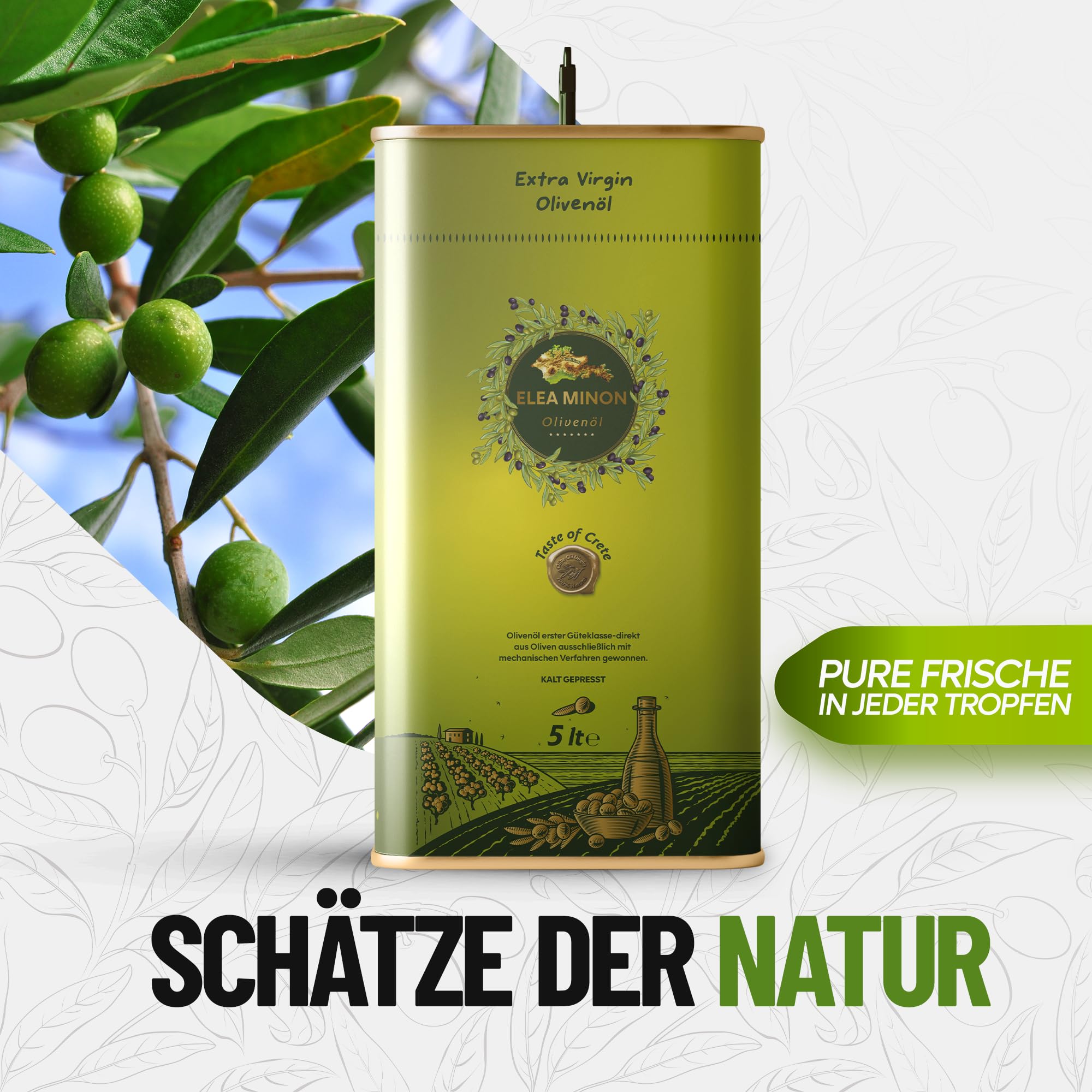 Extra Natives Olivenöl 5 Liter (kaltgepresst) – Griechisches Olivenöl aus Kreta, Premium Qualität mit Ausgießer, geeignet für Salate & Kochen, ohne Zusätze
