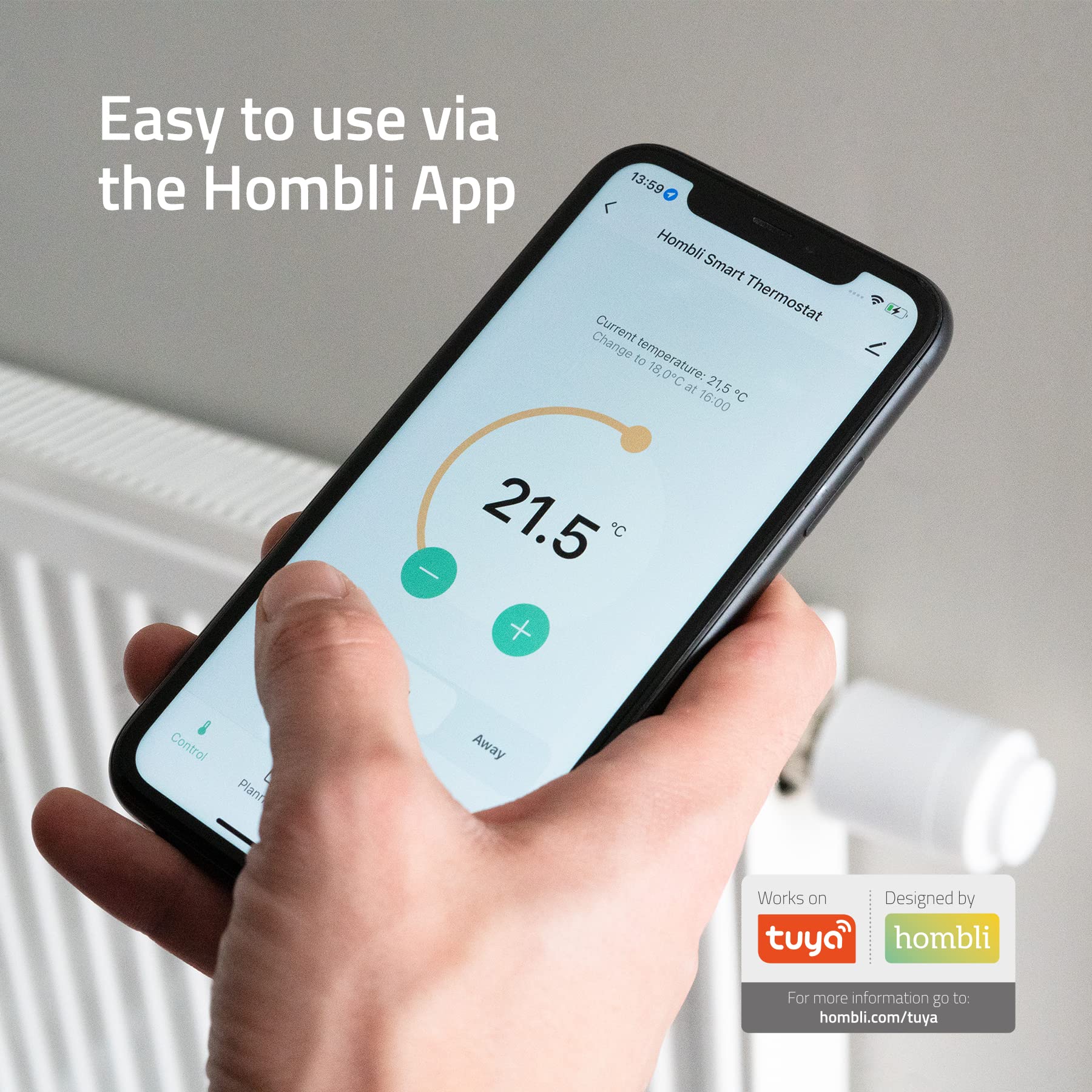 Hombli Intelligentes Heizkörperthermostat mit App-Funktion, Heizungsthermostat mit Sprachsteuerung & Bluetooth, energiesparend, einfache Installation, kompatibel mit Google & Alexa
