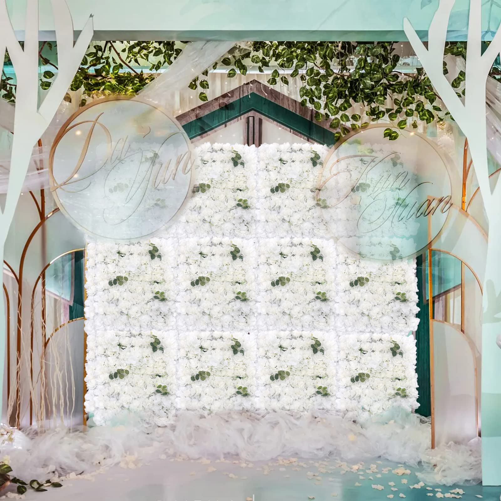 12 Stück Künstliche Blumenwand Hintergrund Hochzeit Wandpaneel | 40x60cm Seidenstoff, Blumen Paneele, Wanddeko Blumen, für Hochzeit Bühne Party Heimdekoration