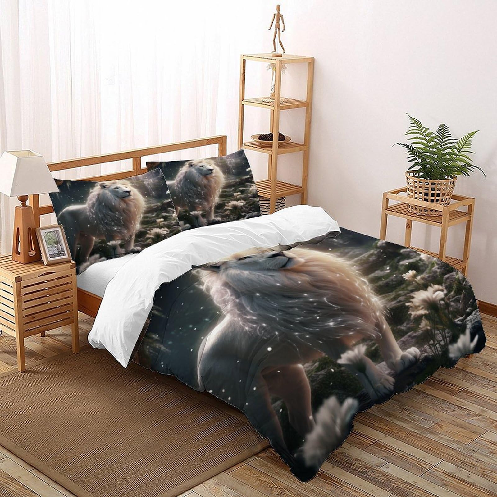 Housse de couette lion 260x220 cm avec 2 taies d'oreiller lit adulte