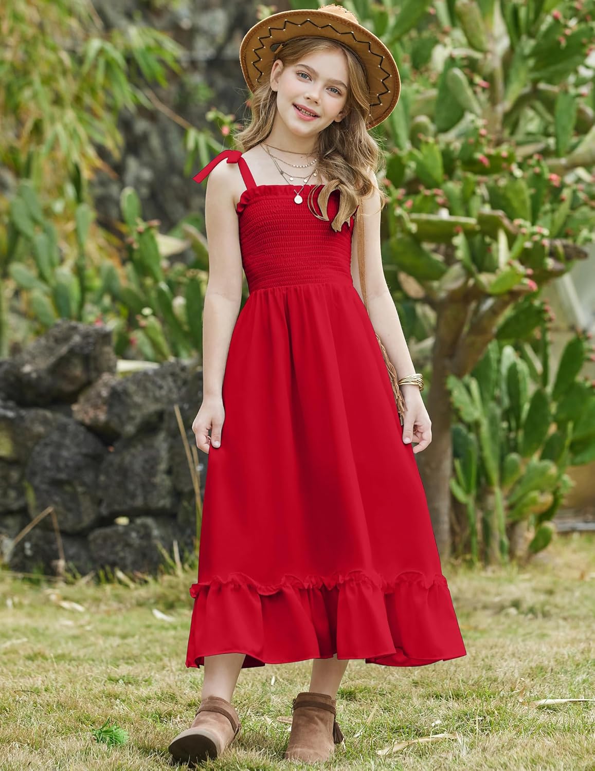 Arshiner Girls Summer Dress Boho Beach Casual Smocked Maxi Dresses