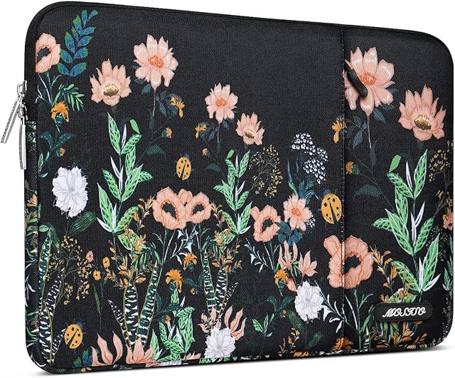 MOSISO Laptop Sleeve Compatible with MacBook Air/Pro Retina,13-13.3 inch Notebook,Compatible with MacBook Pro 14 inch 2023-2021 A2779 M2 A2442 M1, Wild Flowers Polyester Vertical Bag with Pocket,Black