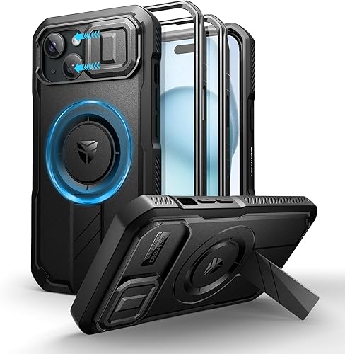 Vista 97 de Dexnor - Funda para iPhone 14 Pro Max con tapa deslizante para cámara, soporte ajustable y protector de pantalla integrado, carcasa magnética Negro