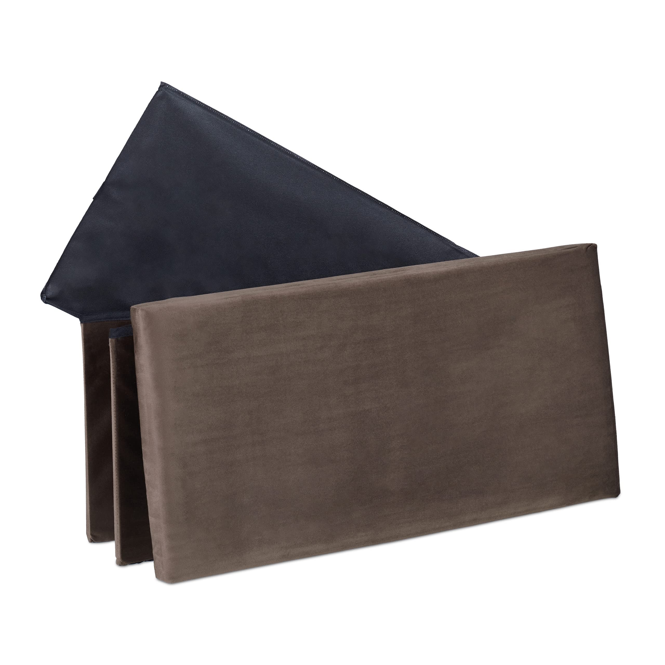 Relaxdays Banco Almacenaje, Funda de Terciopelo, 80 L, Salón, Dormitorio, Baúl Almacenamiento, 38 x 77 x 39 cm, Marrón