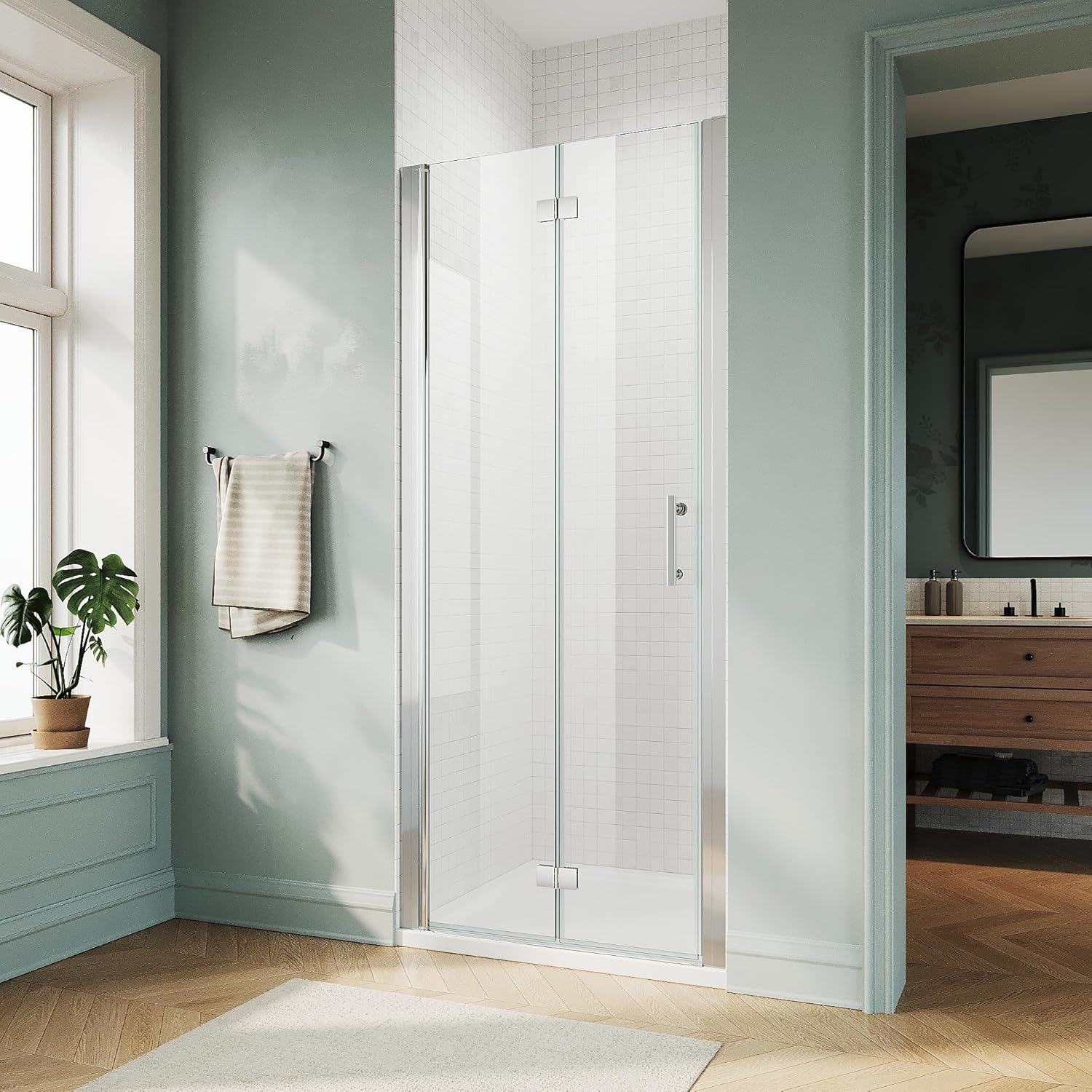 Bifold Shower Door 29.5-31" W x 72" H, UCALAFEE Glass Shower Door with 1/4" (6mm) Clear SGCC Tempered Glass, Easy-Clean & Anti-Fog Coating, Waterproof Seal for Bathroom Walk-in Shower, Silver