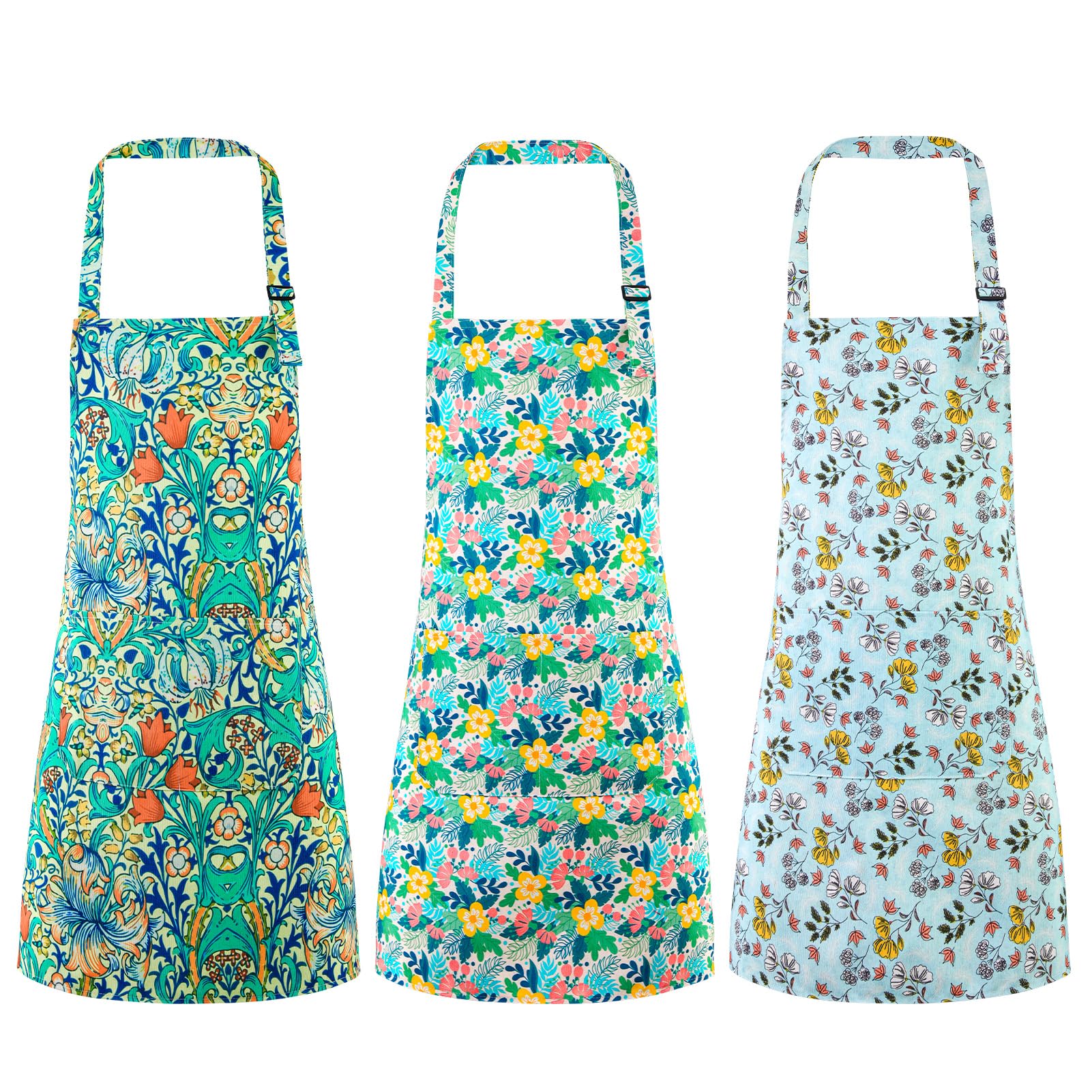 FANTESI 2 Pack Kitchen Aprons for Women Floral Aprons Adjustable