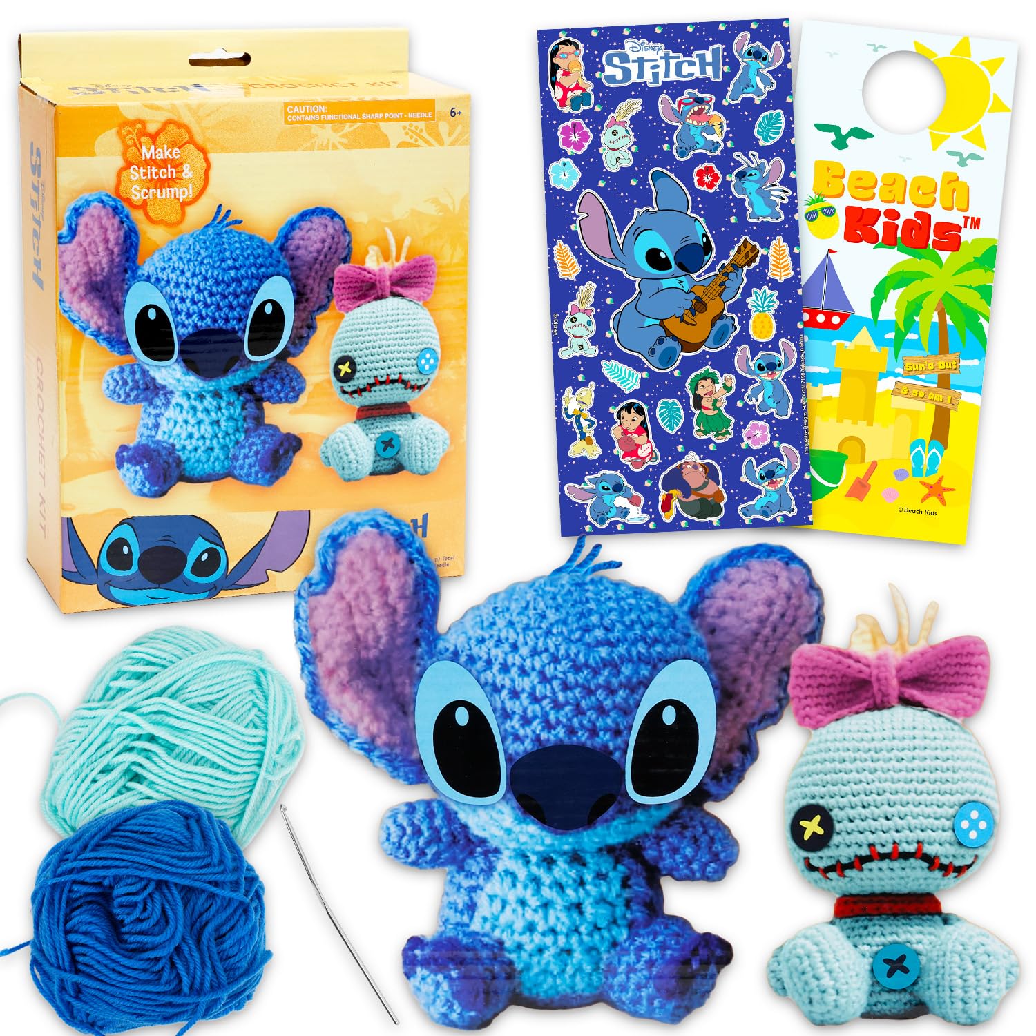 Lilo and Stitch Kit de ganchillo para principiantes, paquete con patrones de ganchillo de puntada y Scrump, hilo, calcomanías, más | Kit de manualidades Disney para niños