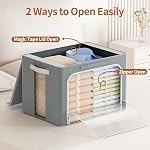 Yecaye 4 Pack Clothes Storage Bins with Metal Frame, 40L Foldable Storage Bin for Clothes, Stackable Metal Frame Storage Box with Lid, Linen Fabric Box Organizer with Clear Window & PU Handles,Grey