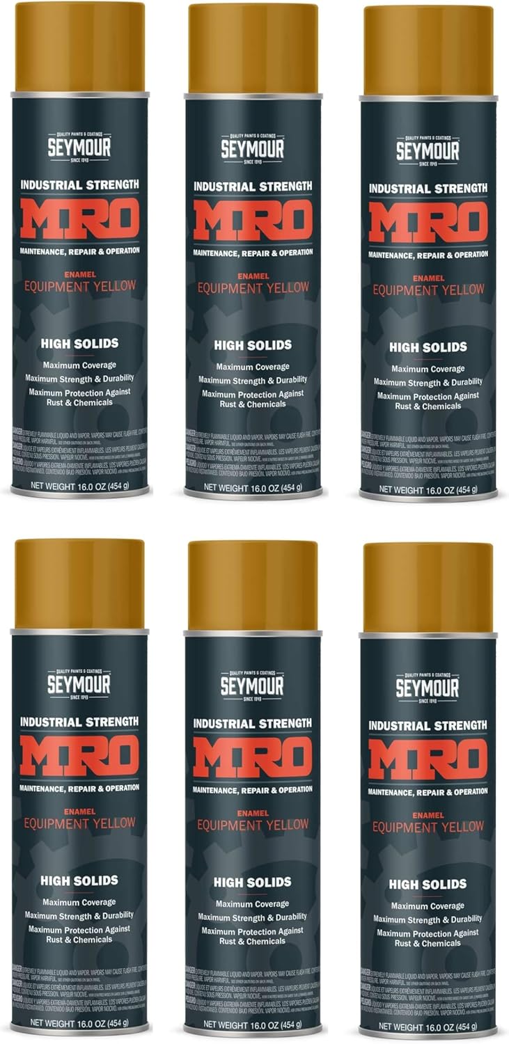 620-1443 MRO Industrial-Grade High Solids Spray Paint—New Equipment Yellow (16 oz, 6-Pack / 96 oz Total) | Bulk Contractor Case for Heavy-Duty MRO Projects
