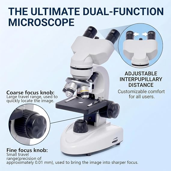 Binocular Microscope for Adults & Students, 5000X Microscope for STEM Gifts