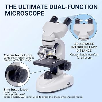 Binocular Microscope for Adults & Students, 5000X Microscope for STEM Gifts